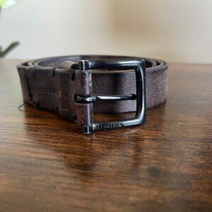 AllSaints Men’s Leather Belt Brown Distressed Black Buckle Genuine Leather